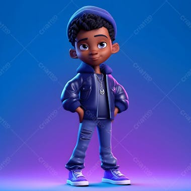 Um garotinho negro moda personagem de desenho animado 3d