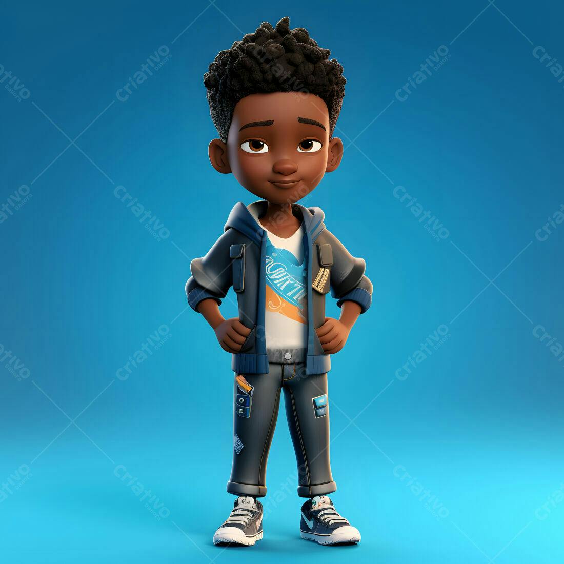 Menino negro estilo cartoon roupas jeans