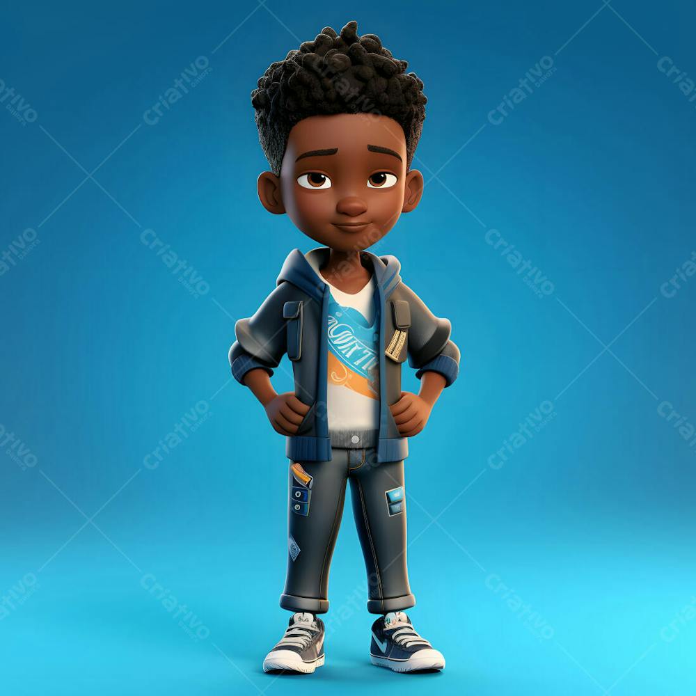 um garotinho negro moda personagem de desenho animado 3d