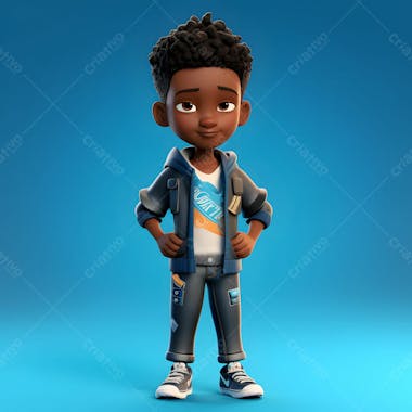 Um garotinho negro moda personagem de desenho animado 3d