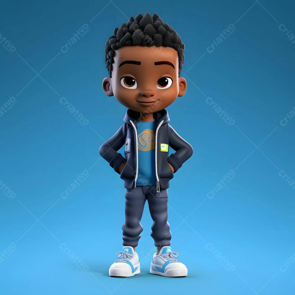 um garotinho negro moda personagem de desenho animado 3d