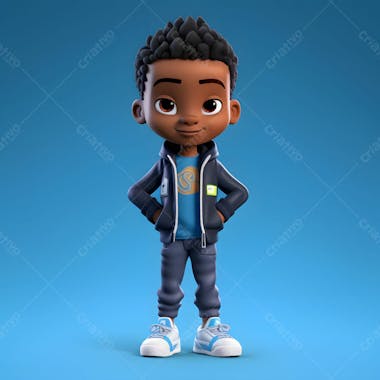 Um garotinho negro moda personagem de desenho animado 3d