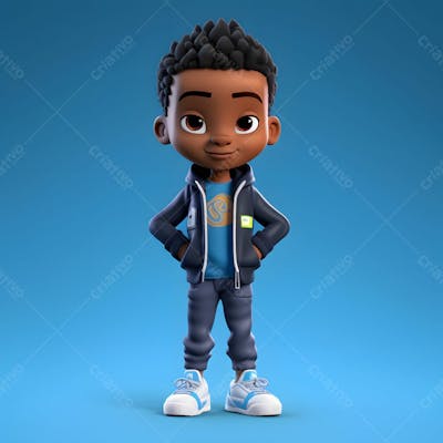 um garotinho negro moda personagem de desenho animado 3d