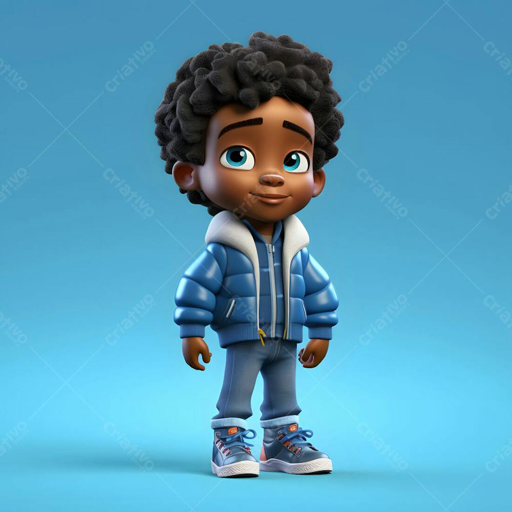 um garotinho negro moda personagem de desenho animado 3d