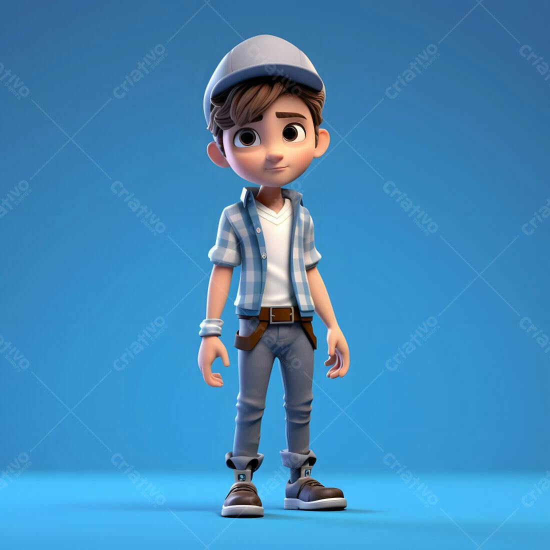 Menino Cartoon Azul e Bege em Fundo Azul