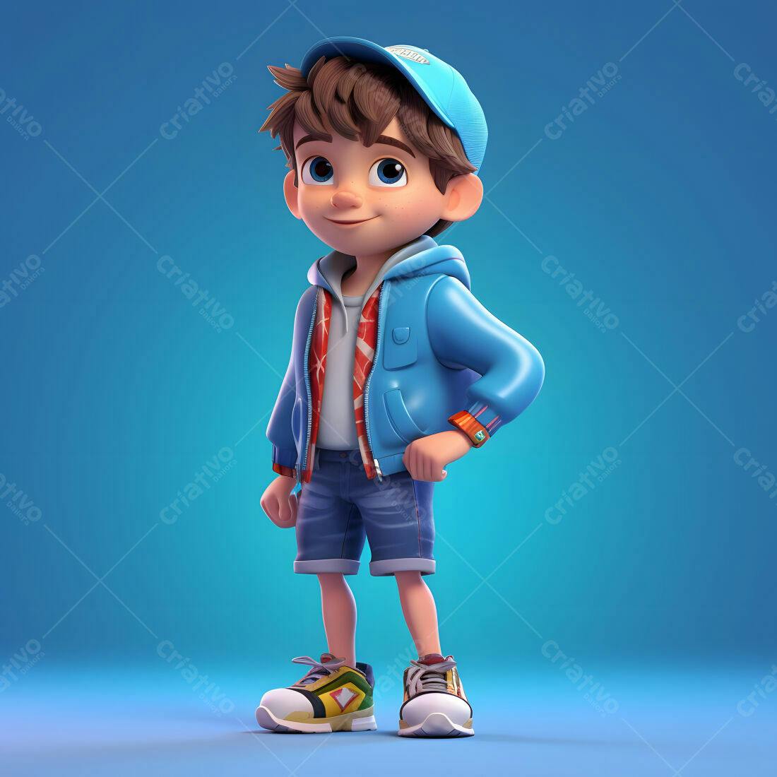 Menino sorridente estilo cartoon roupa azul