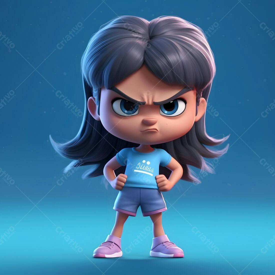 Menina Cartoon Brava em Pose Forte