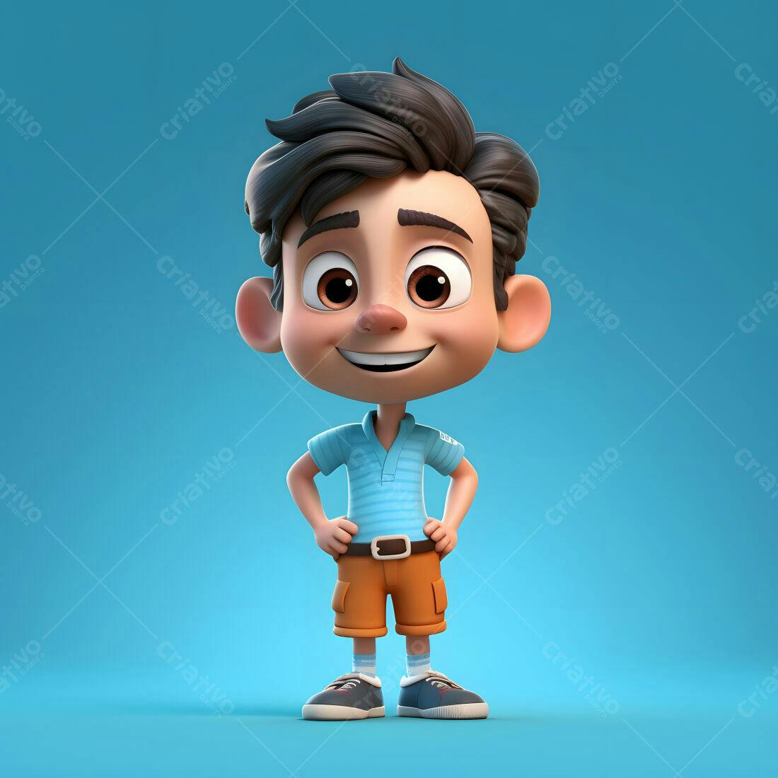 Menino feliz em pose confiante fundo azul