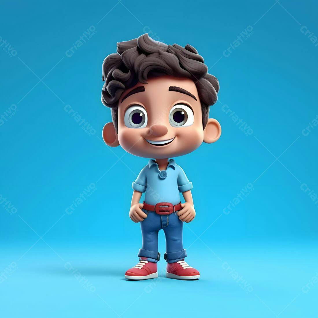 Menino sorridente desenho animado azul
