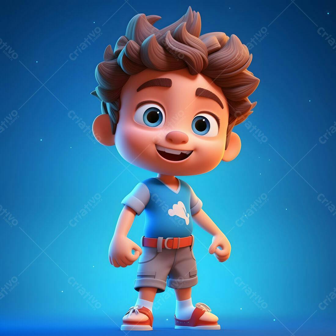 Menino alegre desenho animado fundo azul