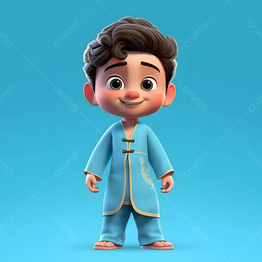 Menino sorridente em roupa azul claro