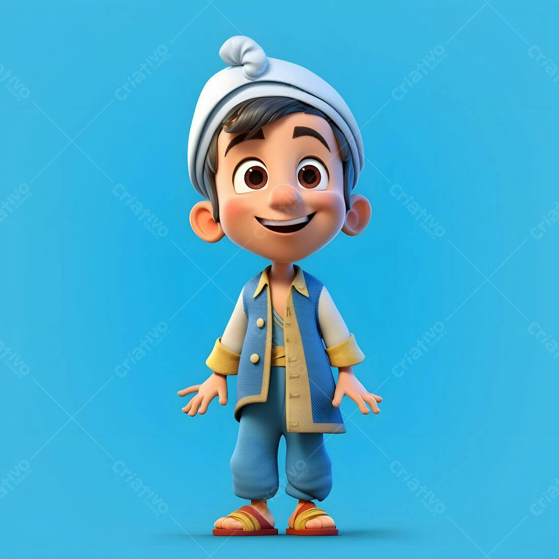 Menino sorridente roupas azuis fundo azul