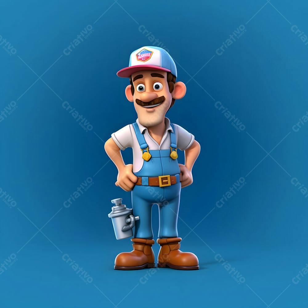 um personagem de desenho animado 3D de encanador masculino