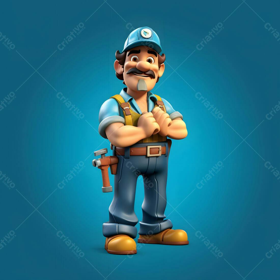 Personagem Cartoon Mecânico Confiante