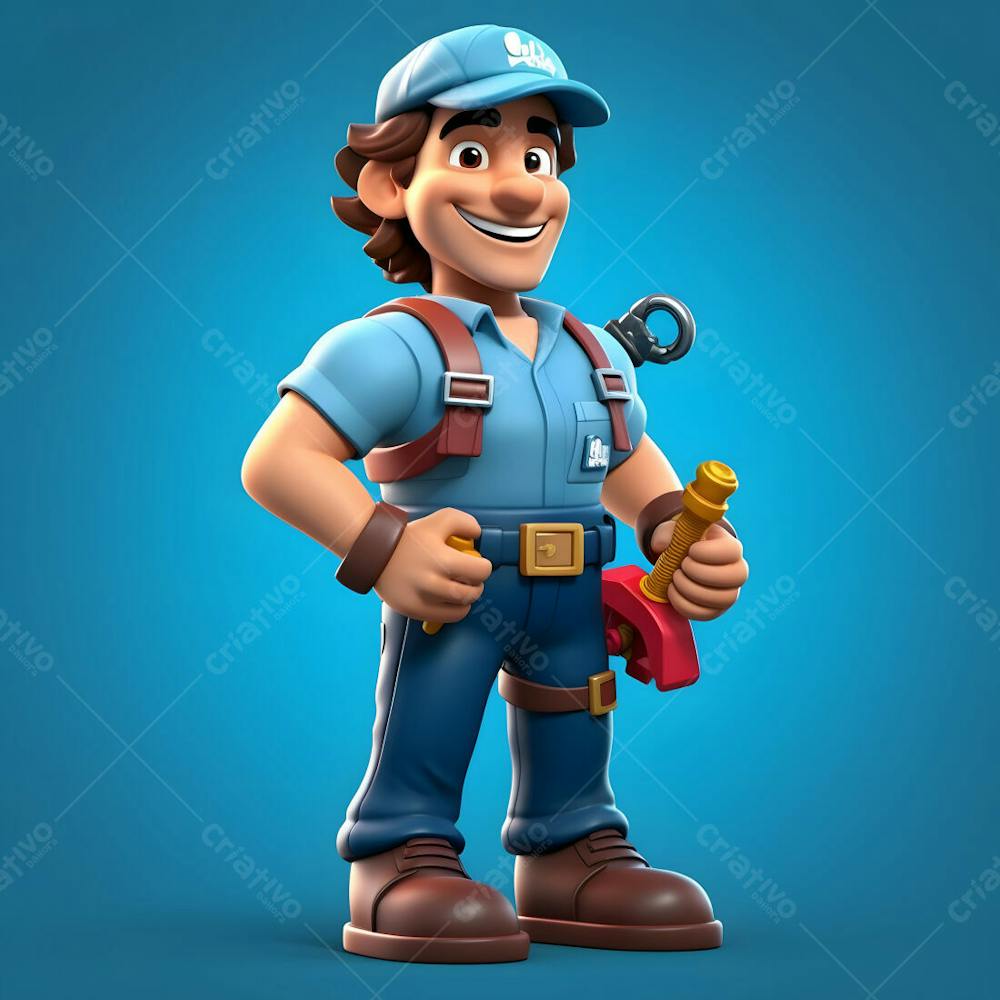 um personagem de desenho animado 3D de encanador masculino