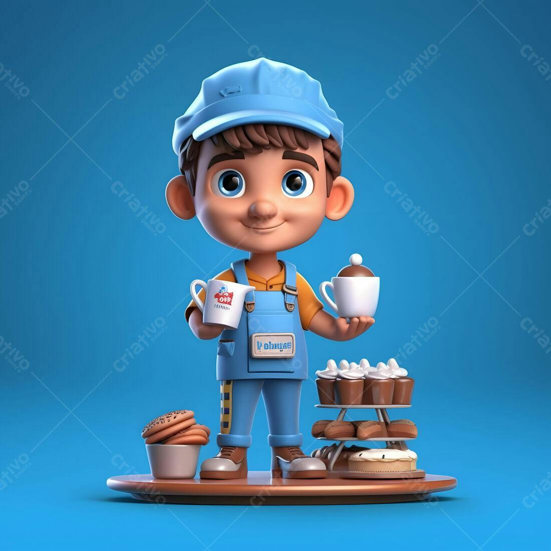 Menino simpático com café e doces
