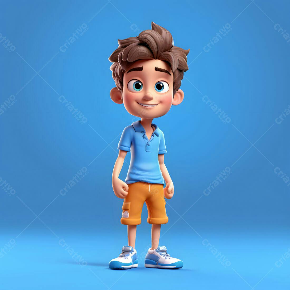 Menino sorridente desenho animado azul e laranja