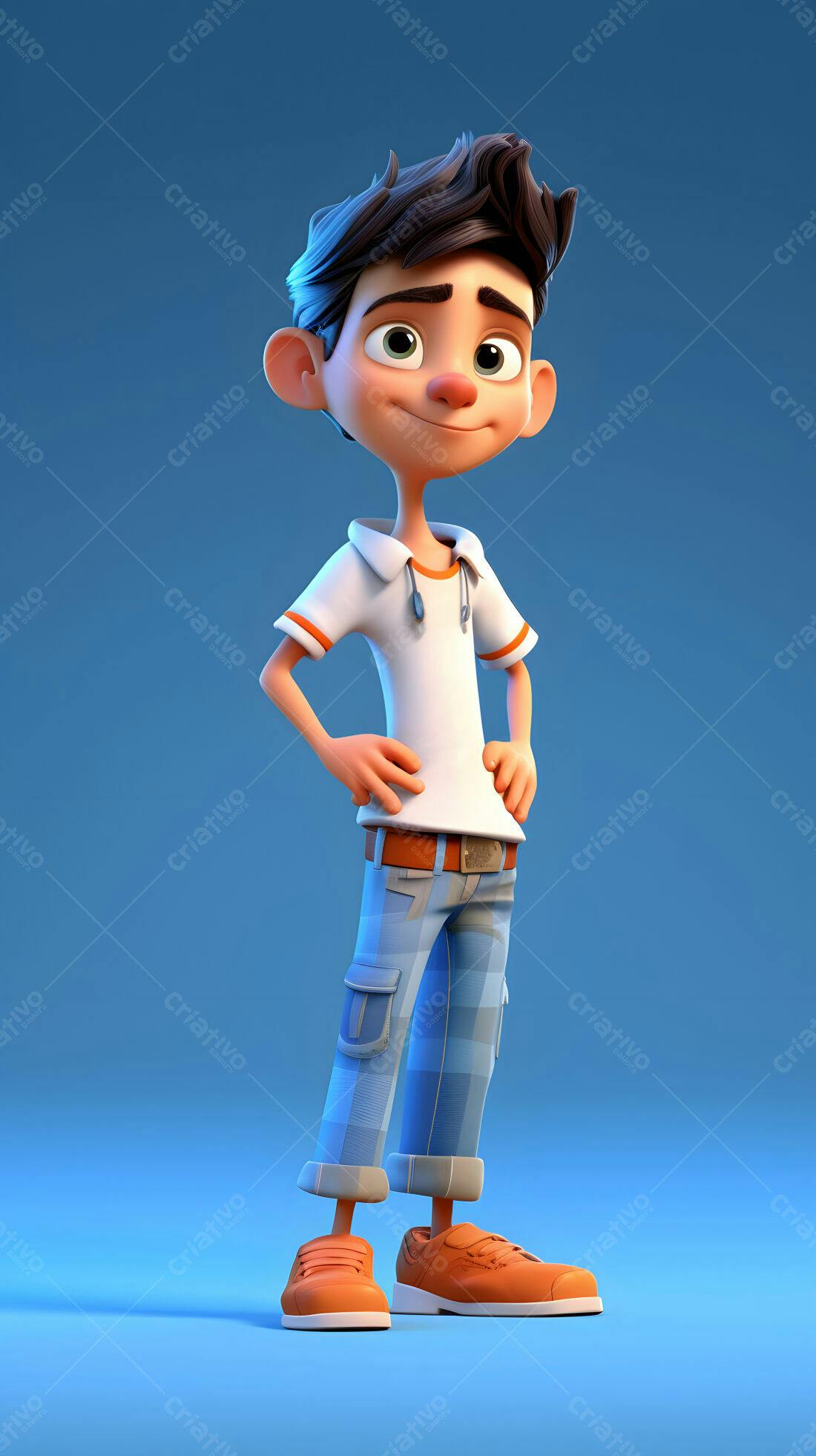 Menino Cartoon Sorrindo Vestindo Casual