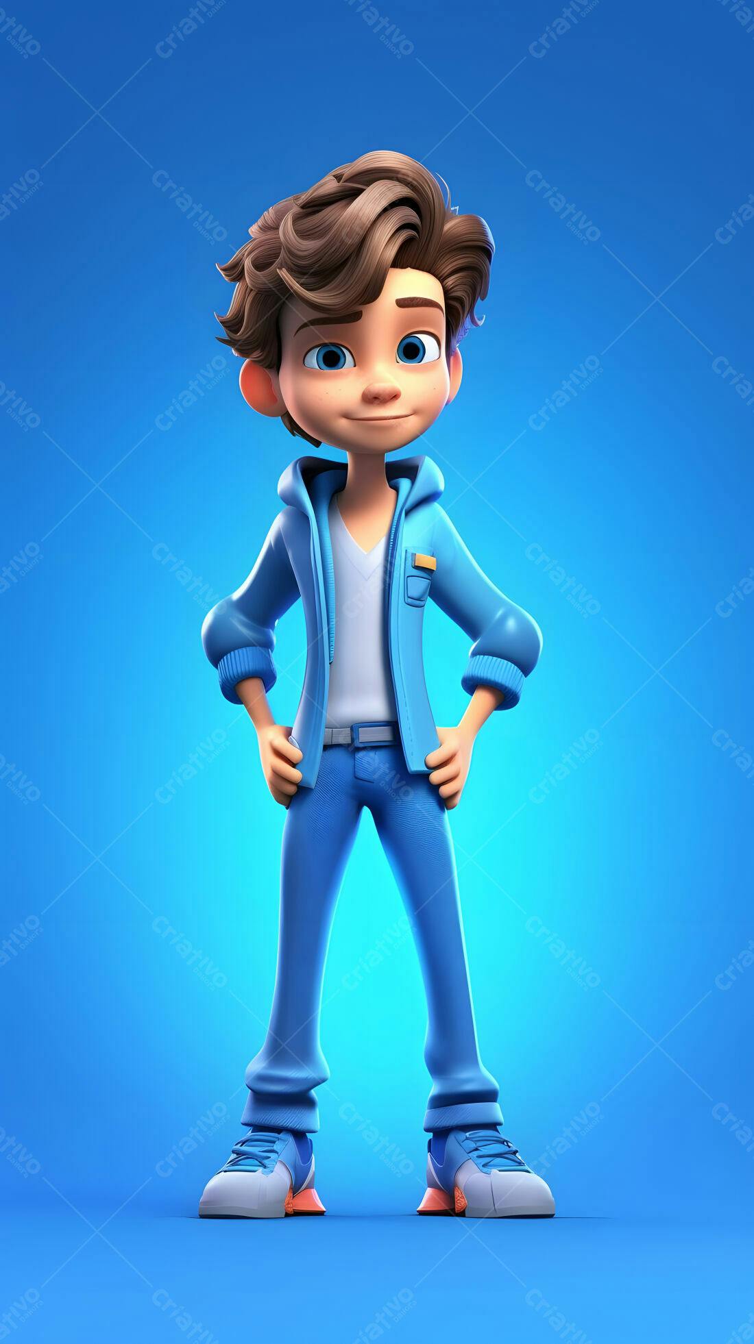 Menino 3D estilo Cartoon roupas azuis