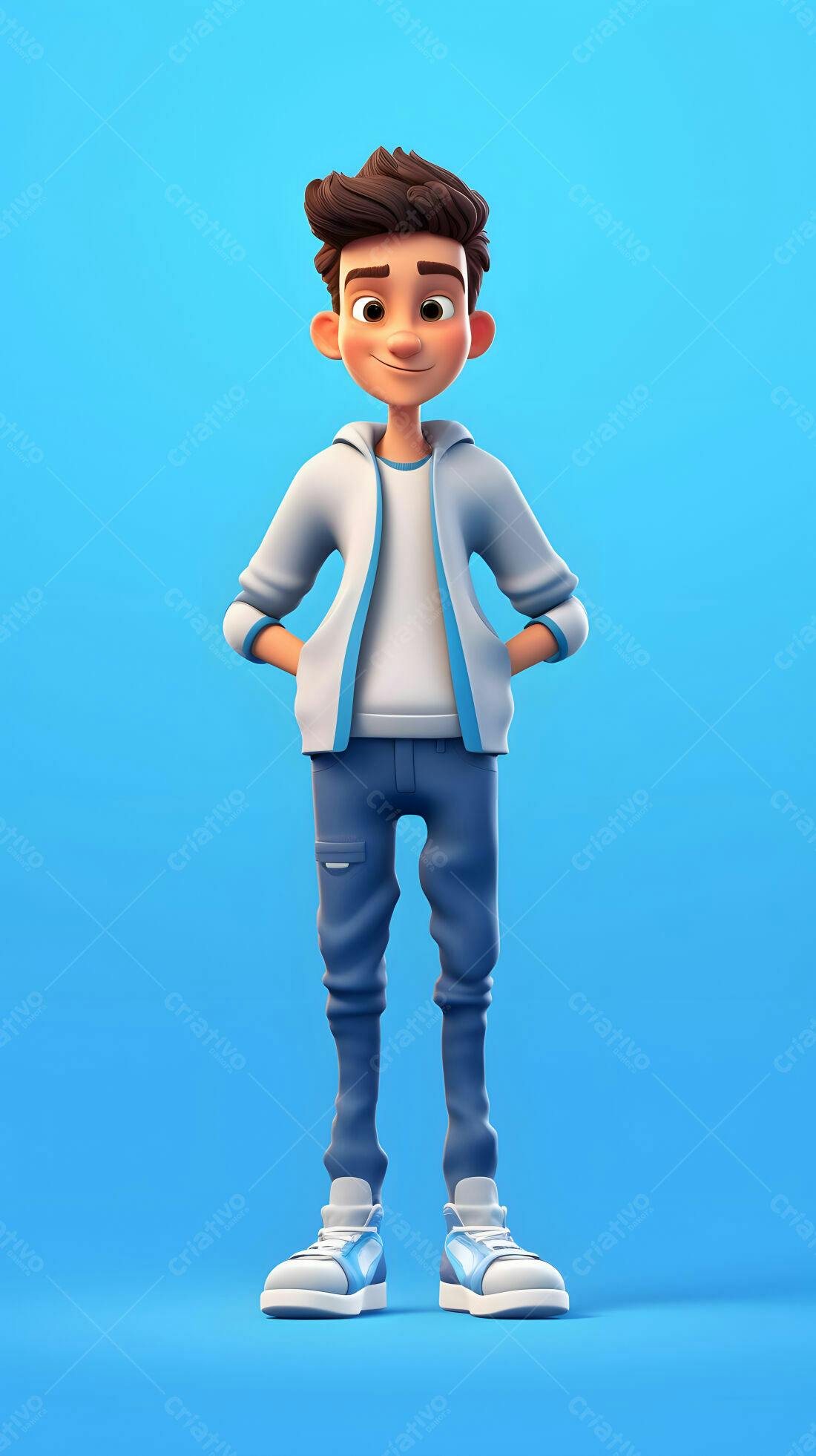 Menino Cartoon Sorrindo Azul e Branco