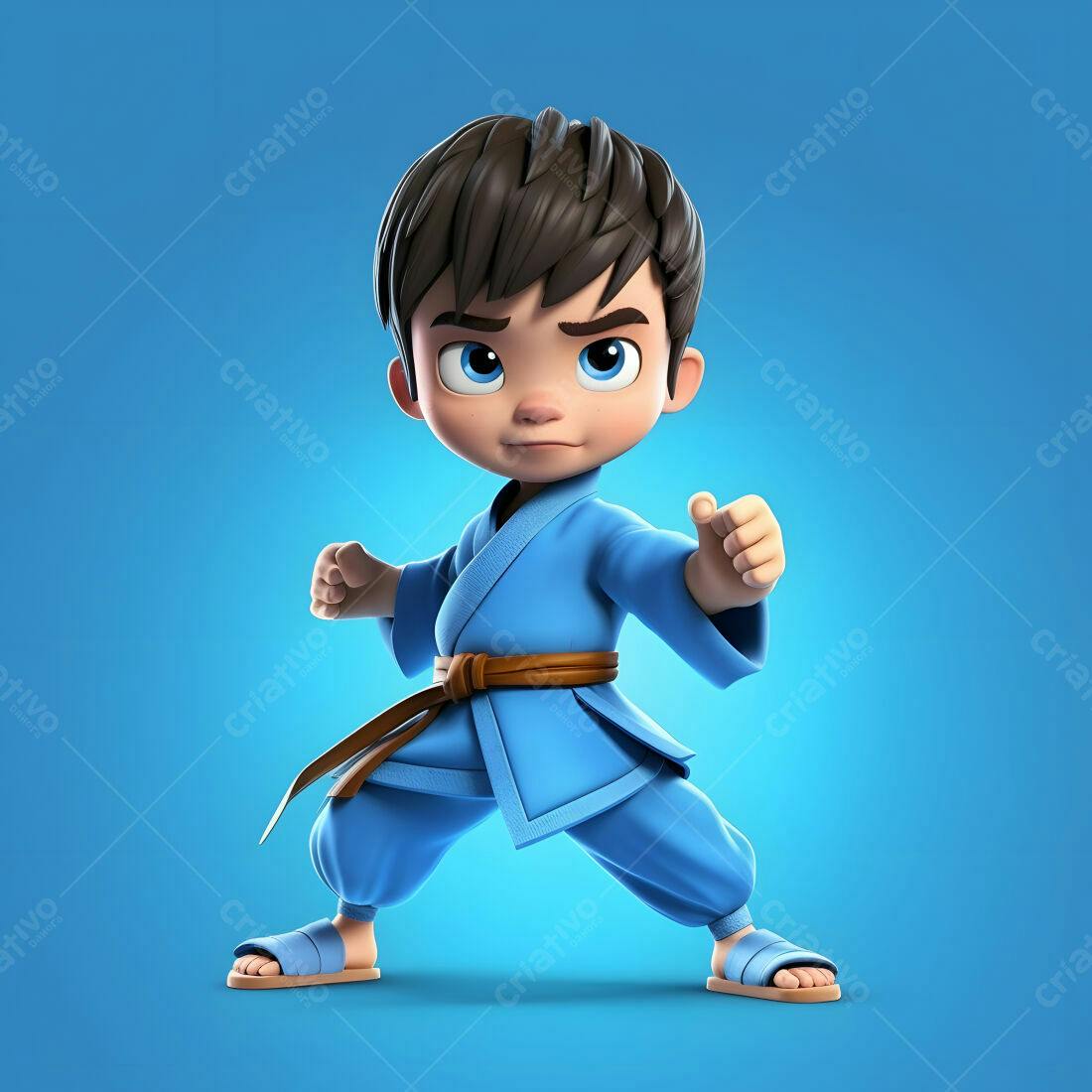 Menino praticando karatê uniforme azul