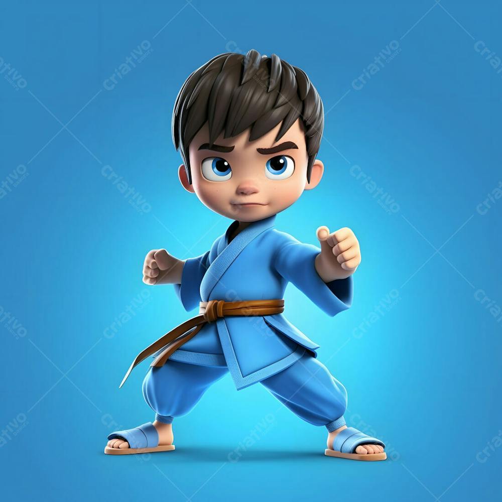 Desenho 3D de menino de artes marciais chinesas de Kung Fu