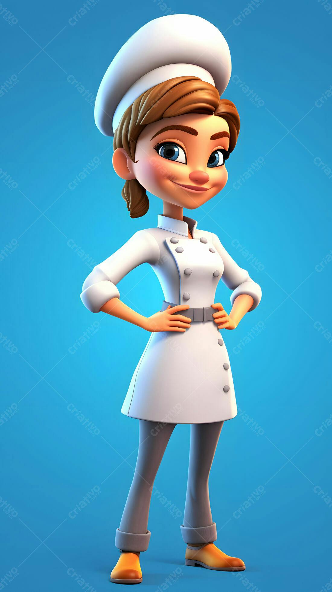 Chef feminina animada em uniforme branco