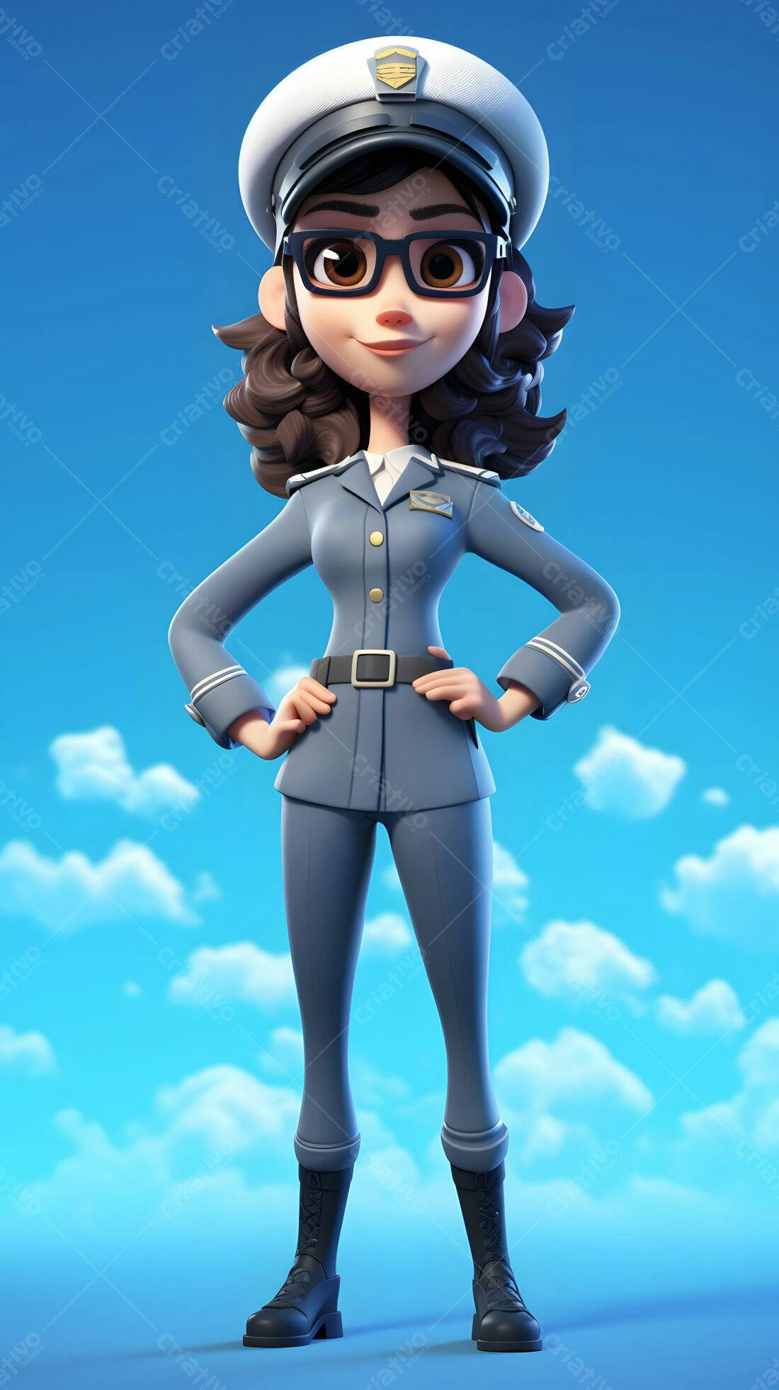 Policial feminina desenho animado céu azul