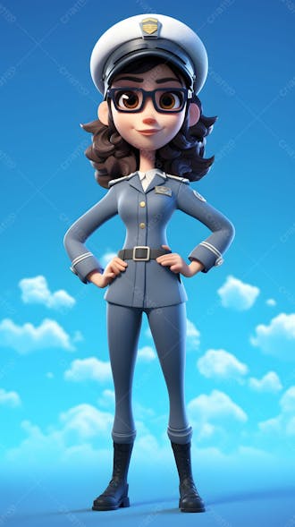 Personagem de desenho animado 3d piloto de menina