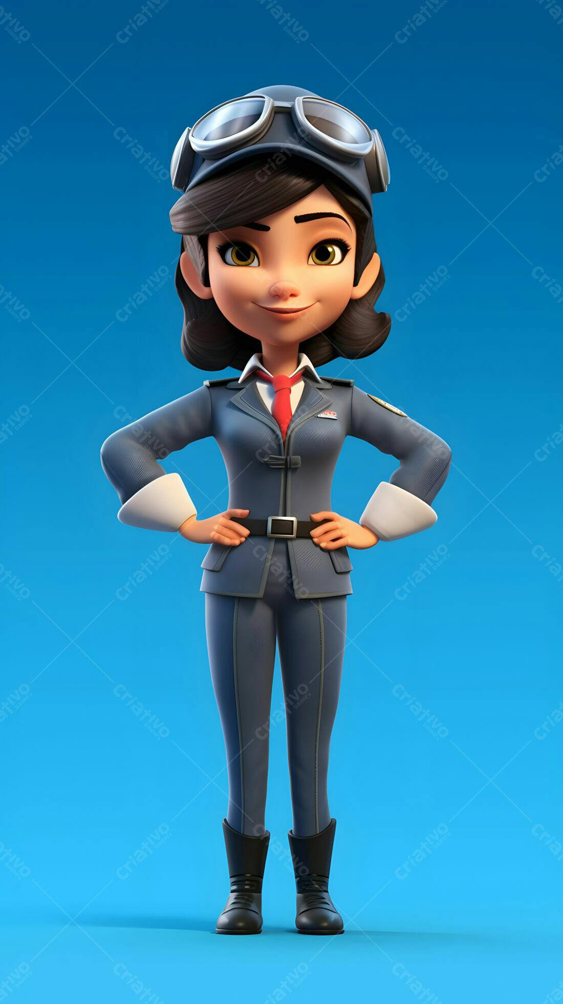 Personagem feminina desenho animado uniforme azul