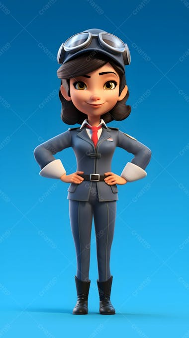 Personagem de desenho animado 3d piloto de menina