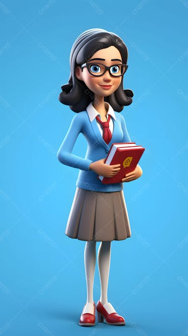 Menina professora personagem de desenho animado 3d