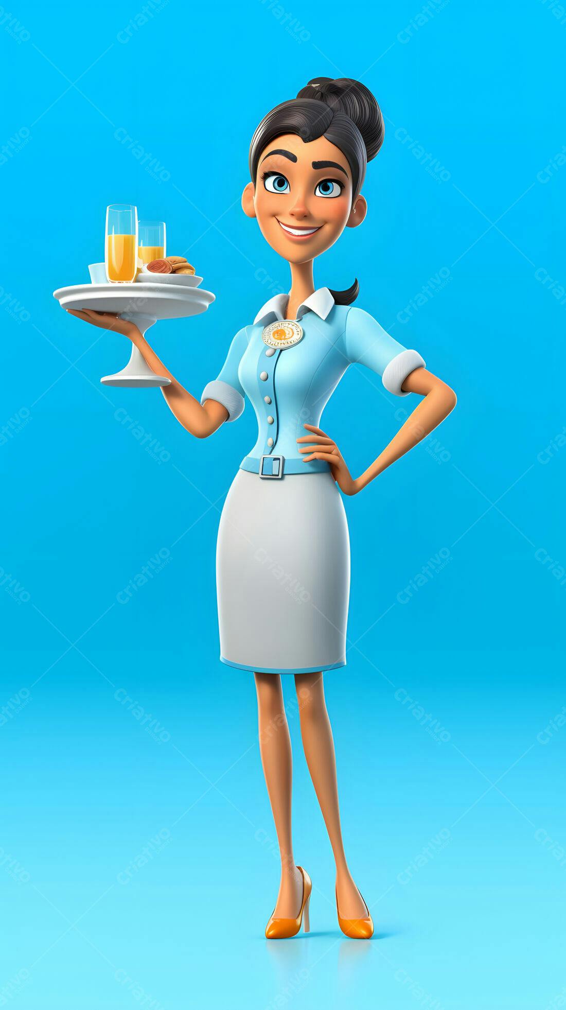 Garçonete animada segurando bandeja com café da manhã