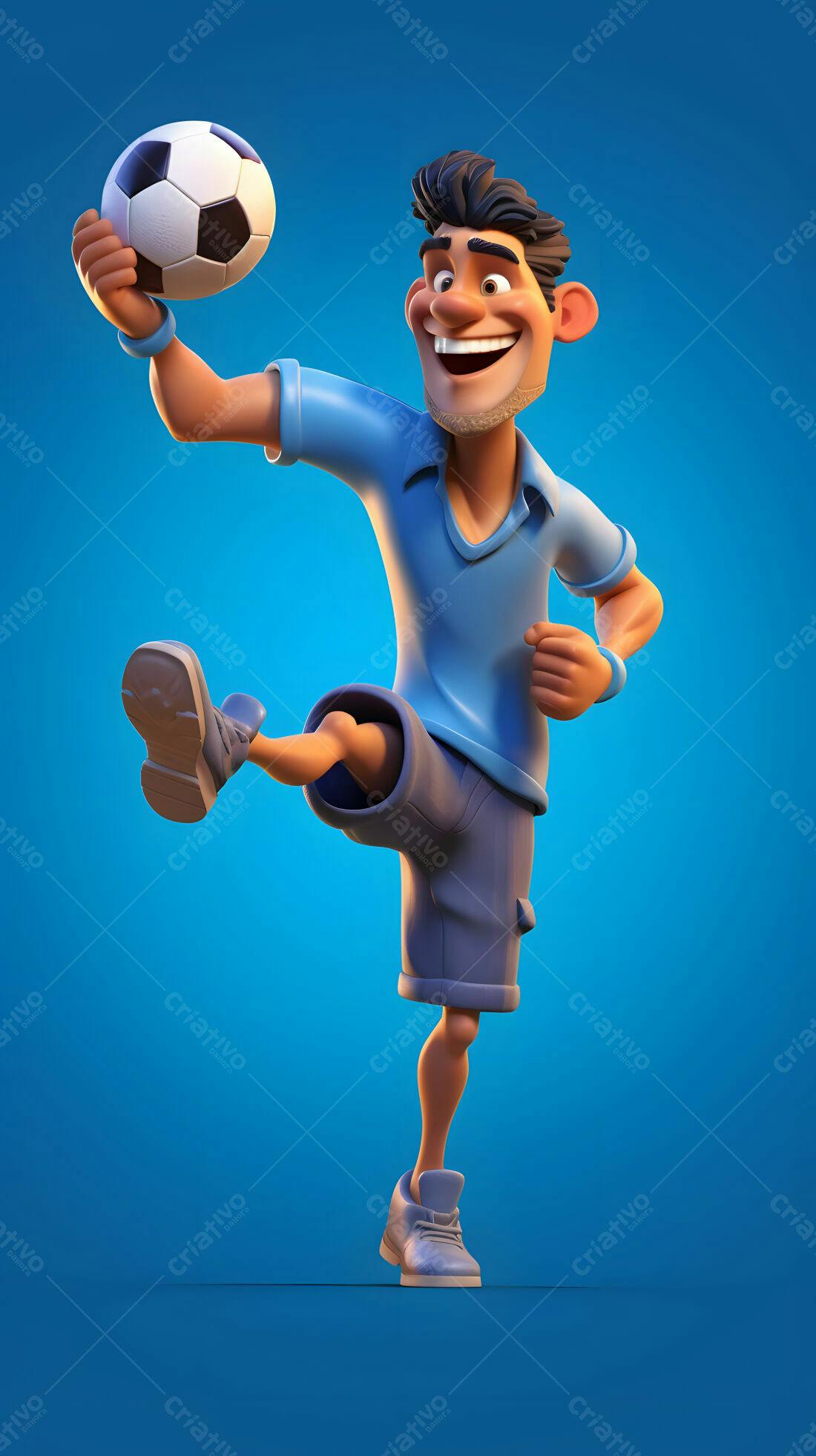 Homem feliz chutando bola de futebol