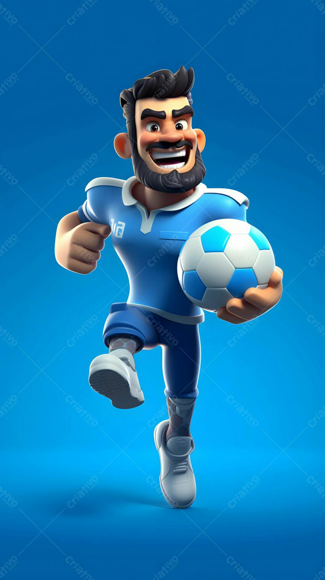 Jogador de futebol animado azul e branco