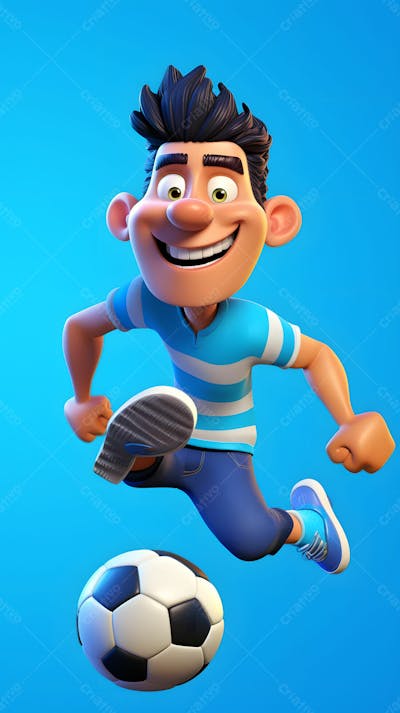 Desenho animado de homem jogador de futebol em 3D