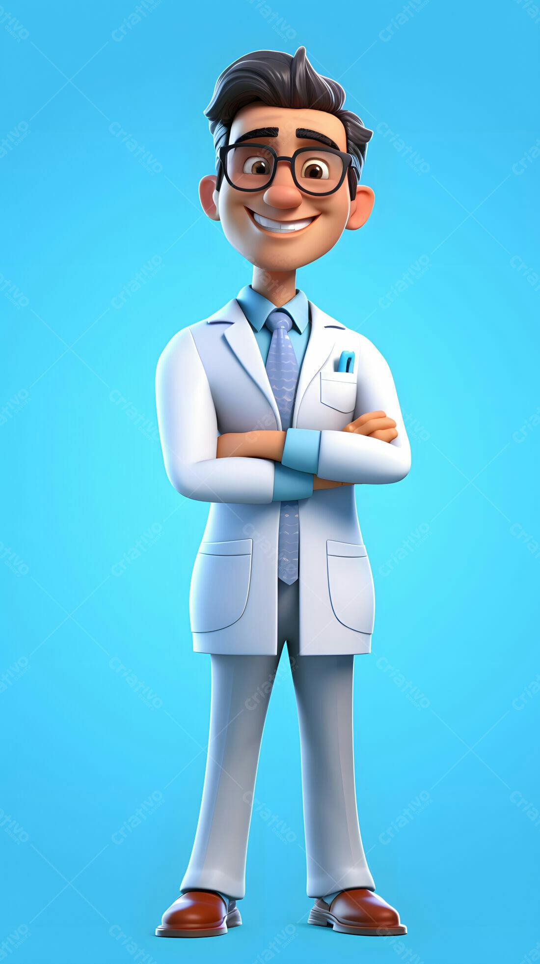 Médico Desenho Animado Sorrindo Braços Cruzados