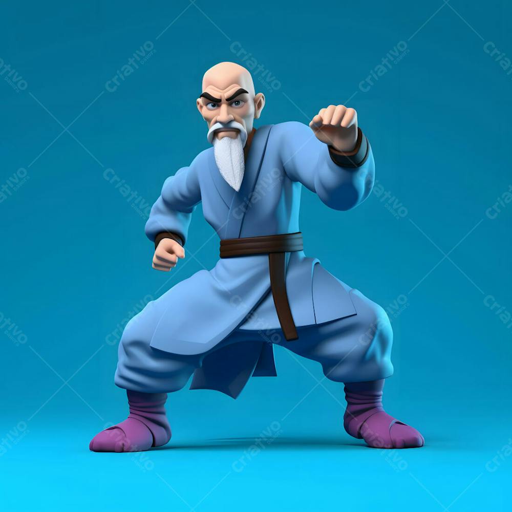 Personagem de desenho animado 3D de artes masculinas de Kung Fu