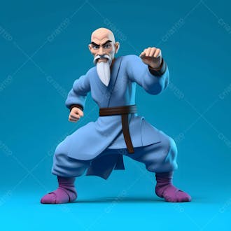 Personagem de desenho animado 3d de artes masculinas de kung fu