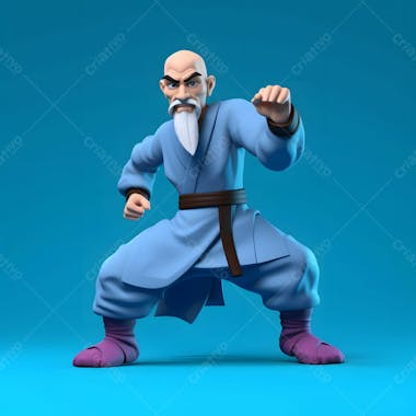 Personagem de desenho animado 3d de artes masculinas de kung fu