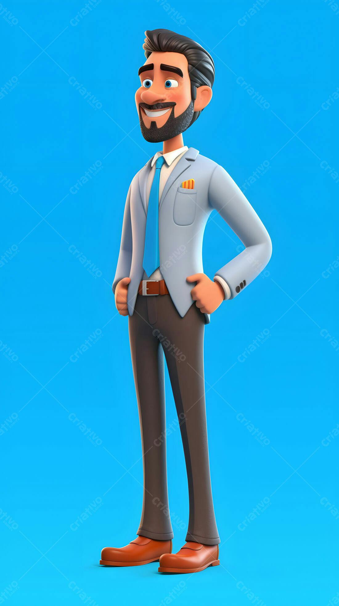 Homem de negócios animado em fundo azul