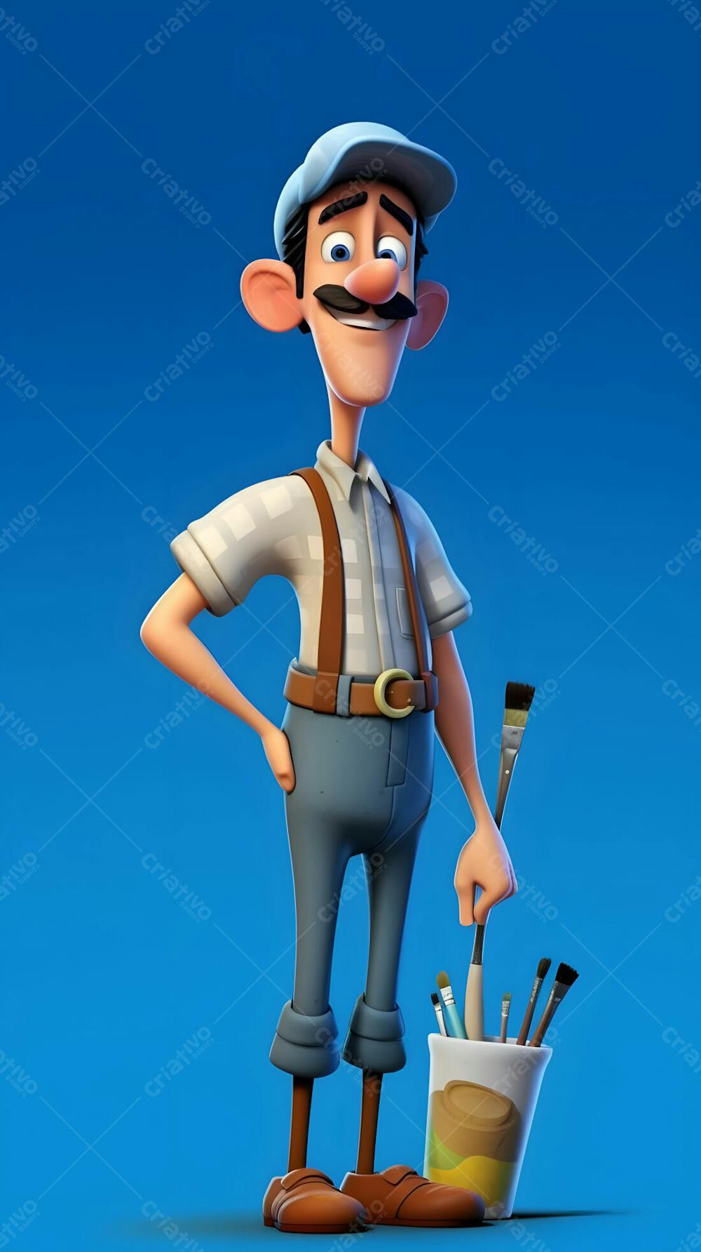 Desenho animado de homem pintor em 3D