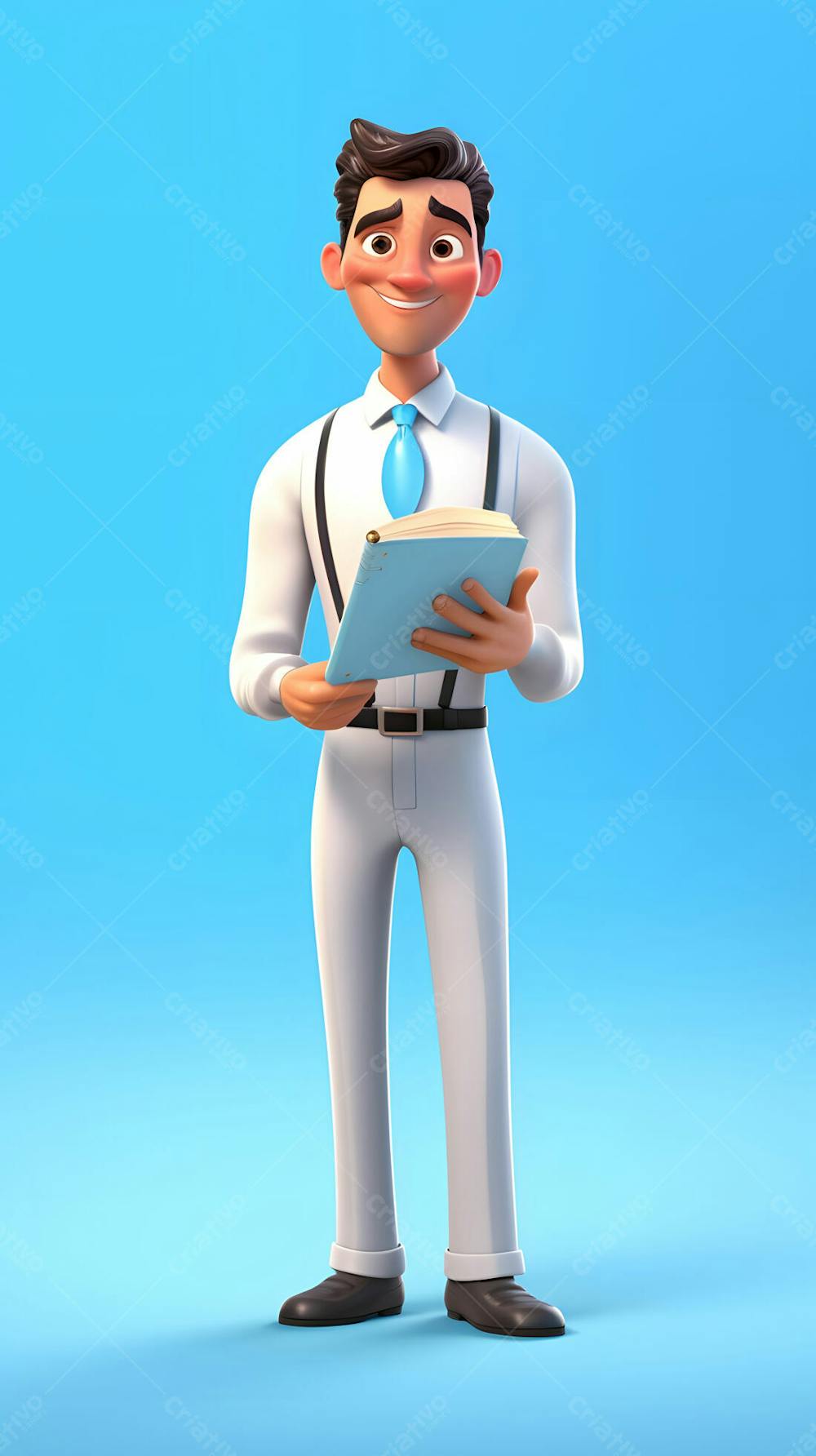 Um personagem de desenho animado em 3D de jovem garçom