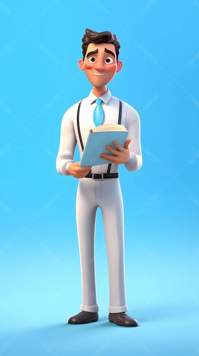  Um personagem de desenho animado em 3D de jovem garçom