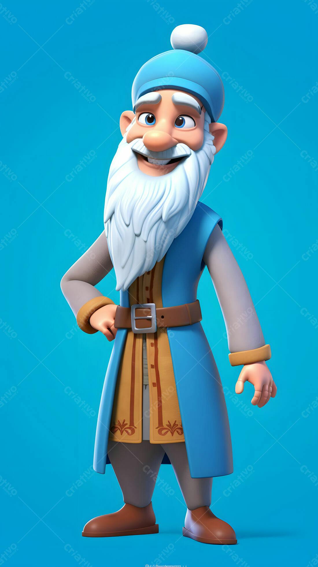 Velho alegre com roupa azul e chapéu