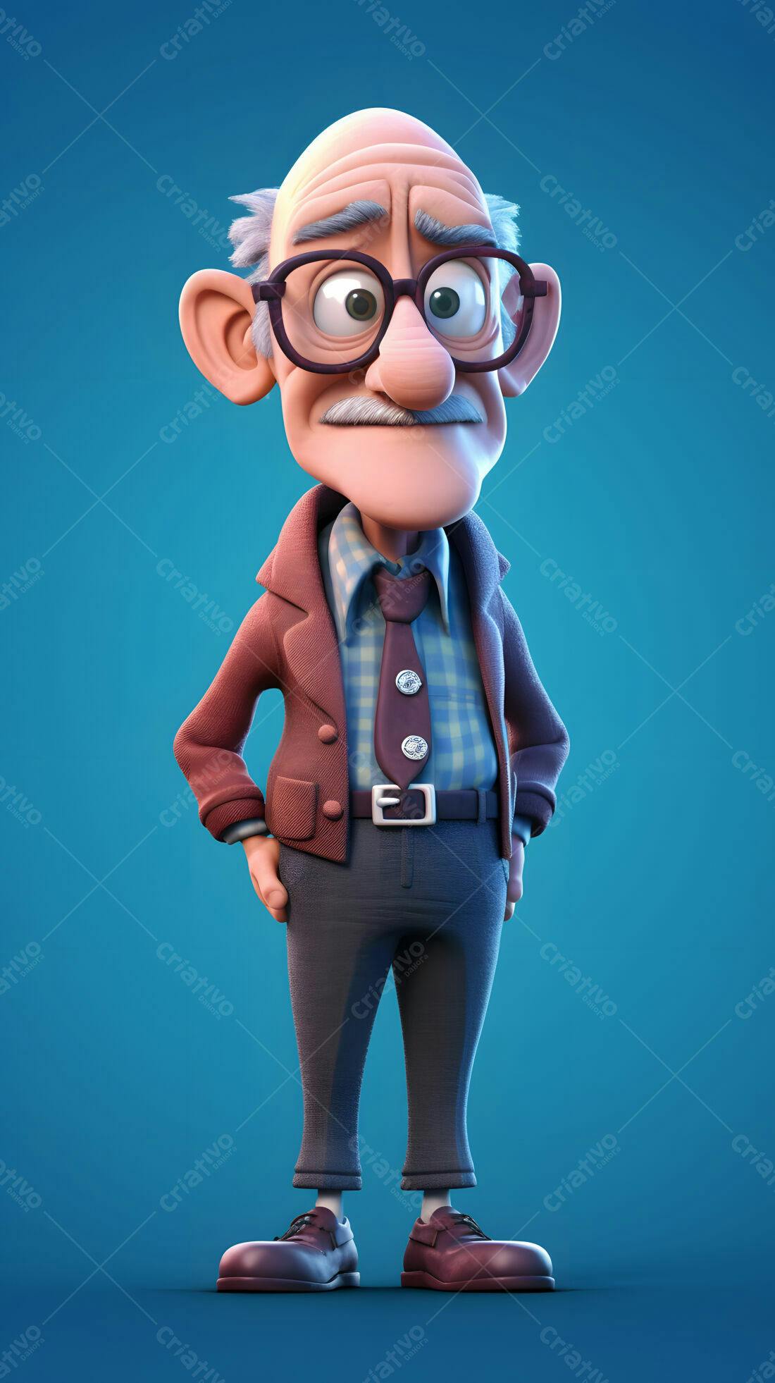 Personagem animado idoso de óculos