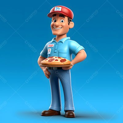  personagem de desenho animado 3d do entregador de pizza