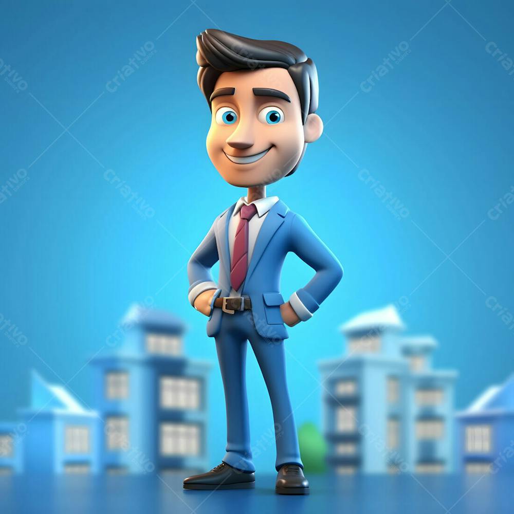 agente imobiliário corretor de imóveis personagem de desenho animado 3d