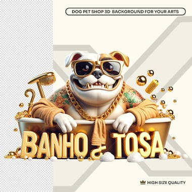 Cachorro bulldog pet shop na banheira banho e tosa social media