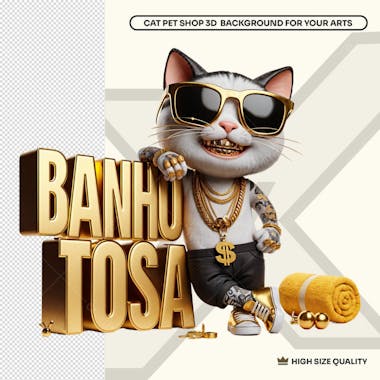 Cat gangster pet shop na banheira banho e tosa social media